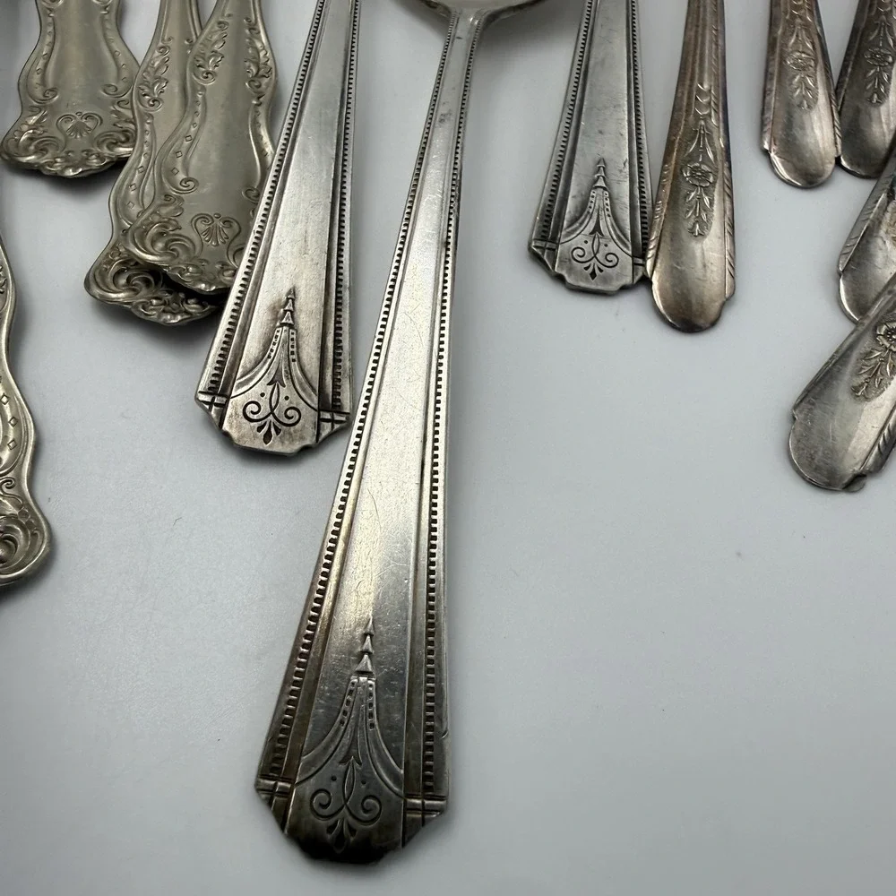 Vtg Silver Plated Flatware Mixed Lot Antique Crosby Oneida Rogers Panama Fork